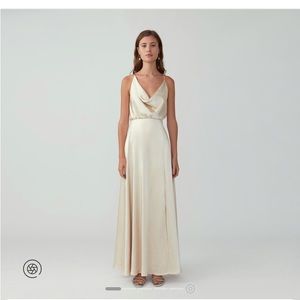 Fame and Partners Strappy Cowl Neck Dress, champagne, size 2. NWT.